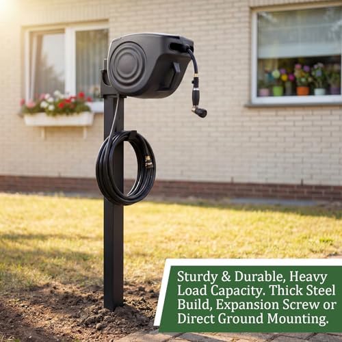 33 Inch Retractable Hose Reel Mounting Post with Multi-functional Hook Heavy Duty Vertical Stand for Garden Outdoor - Image 4