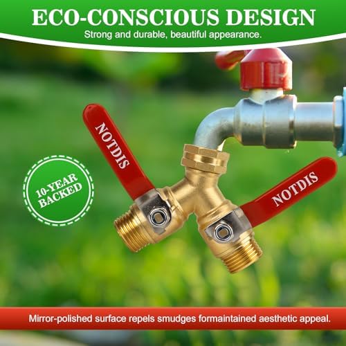 Hose Splitter 2 Way Heavy Duty Brass Garden Hose Splitter with 304 Stainless Steel Long Handle Outdoor Full Flow Hose Splitter Connector,Y Valve 3/4 Inch GHT Thread - Image 4