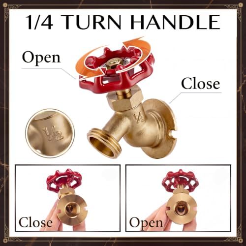 VIHOSE 5 Pack Brass Hose Bibb for Outdoor, 1/2" MIP Inlet x 3/4" MHT,Red - Image 3