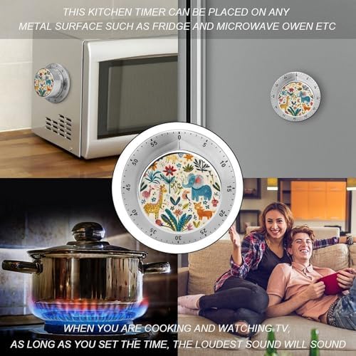 Mechanical Kitchen Timers for Cooking,Jungle Animal Pattern Printed 60 Minute Magnetic Countdown Timer,Cute Cooking Timers with Alarm,Stainless Steel Time Timer Manual No Batteries Required - Image 4