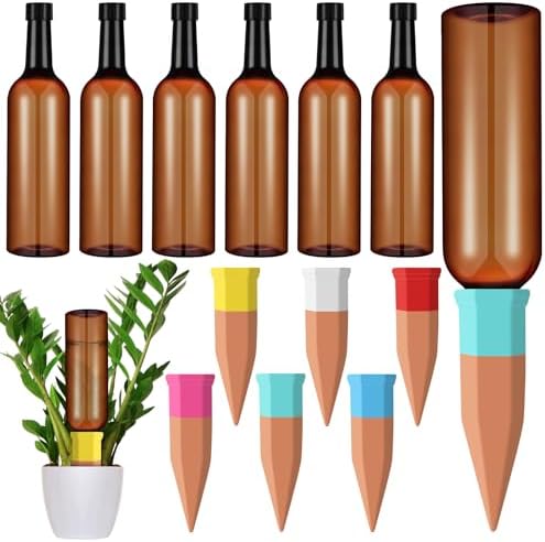 SiliFine 6 Sets Terracotta Watering Spikes,Brown and Mixed Color by SiliFine