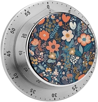 Mechanical Kitchen Timers for Cooking,Small Flower Pattern Printed 60 Minute Magnetic Countdown Timer,Cute Cooking Timers with Alarm,Stainless Steel Time Timer Manual No Batteries Required by Unknown