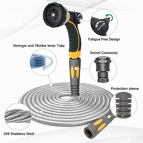 TheFitLife Flexible Metal Garden Hose - 50 FT Lightweight Stainless Steel Water Hose with Solid Fittings and Sprayer Nozzle - Leak Proof, Kink Free, Anti-rust, Large Diameter, Durable and Easy Storage - Image 2