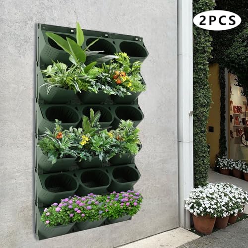 36 Pockets Vertical Wall Planter, Wall Mounted Flower Pot Holder with 180LB Capacity,10.56 oz Self Watering Pots & 36 Non-Woven Bags for Indoor Outdoor Herbs,Flowers,Strawberries (Army Green) - Image 4
