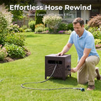 Garden Hose Reel Hideaway, Heavy Duty Metal Hose Reel Box for 125FT x 5/8" Hose, Steel Hose Storage Reel with Manual Crank Handle, Hose Guide System, Leak-Proof Aluminum Fittings, Stable 4-Leg Base - Image 6