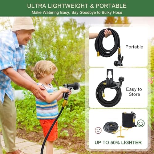 Garden Hose 75 ft, Non-Expandable Flexible Water Hose with 10 Function Spray Nozzle, Lightweight, Leak Proof, Kink-Free, Portable Hose for Outdoor, Yard, Lawn, High-Density Fabric, Black Grey - Image 5