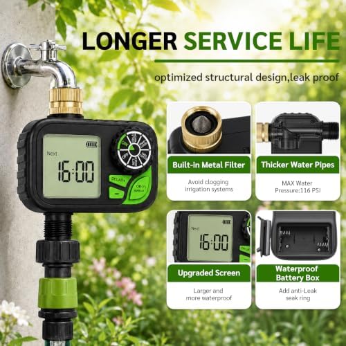 Sprinkler Timer for Garden Hose, Water Timer with Rain Delay, IP55 Weatherproof, Fits Standard 3/4" NH Hose Faucet - Image 6