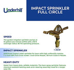 Underhill Impact Sprinkler Head Metal, 1 1/4-Inch MPT Full Circle, Brass, 96-Foot, 1-Inch Drive Nozzle, 1/8-Inch Close-in Nozzle, SI125F - Image 3