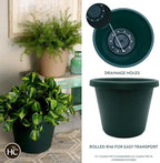 The HC Companies Classic Round Plastic Plant Pot w/Rolled Rim - Lightweight & UV Resistant Flower Pot for Herbs & More - Outdoor & Indoor Plant Pots w/Drainage (14 inch Evergreen, Pack of 1) - Image 2