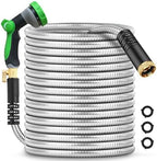 200Ft Metal Garden Hose durable stainless steel Water Hose, flexible, lightweight hose is resistant to kinks and tangles.With 10-way nozzle, strong 3/4” metal fittings, and a Stop Valve. by Greenleisure