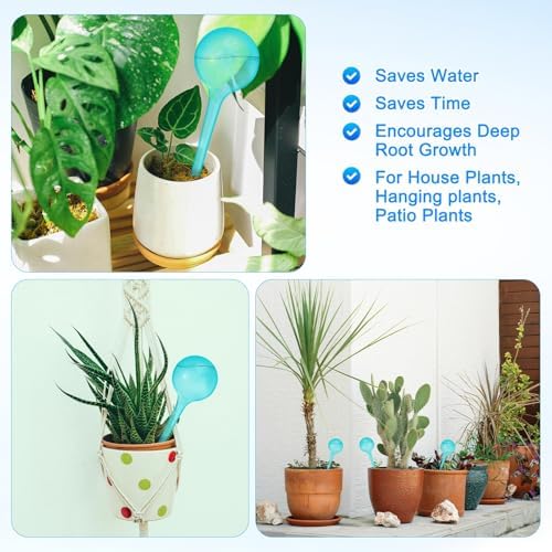 M METERXITY 3-Pack Plant Watering Globes, 10.5 Inch Plastic Spherical Self Watering Planter Insert for Indoor/Outdoor Pots, Self Water Devices Decorative Garden Stake [Lake Blue] - Image 6