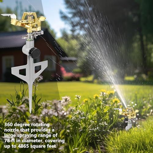 Chengu 4 Pack Adjustable Impact Water Lawn Sprinkler, Heavy Duty Sprinkler Head and Zinc Alloy Spike Base for Large Area Grass Yards Garden Irrigation - Image 5