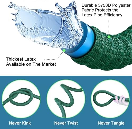 Expandable Garden Hose 50 ft with 10 Function Nozzle Sprayer, Lightweight & No-Kink Flexible Water Hose with Durable Latex Core & Solid Brass Fittings, 50ft Retractable Stretch Hose (DarkGreen) - Image 3