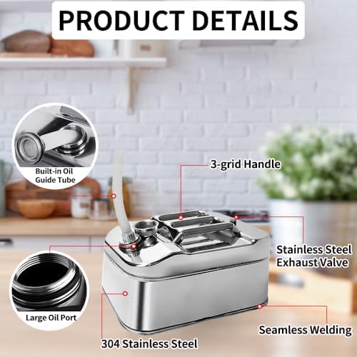 2.6 Gallon (10QT) 304 Stainless Steel Oil Storage Can with Spout, Food-Grade Cooking Oil Dispenser, Easy Pour Design for Restaurant, Food Truck, Camping Garden - Image 5