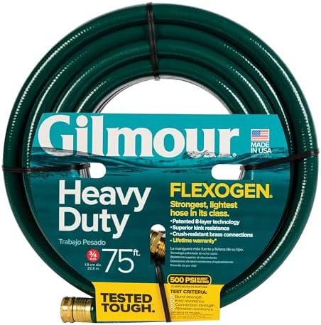 Gilmour Flexogen 3/4 in x 75 ft Garden Hose, Heavy Duty Water Hose, Flexible and Kink Resistant Outdoor Hose, Green by Gilmour