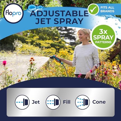 FLO-PRO - Jet Spray Gun: 3 x patterns jet, fill & cone. Hose gun includes trigger with lock & flow control. Garden hose spray gun attachment ideal for everyday use & cleaning. Fits all brands - Image 2