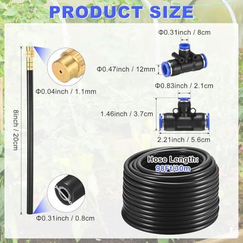 M METERXITY 1-Set Drip Irrigation System, 98Ft 1/2" Hose Garden Watering Misting System with 30pcs 360° Adjustable Copper Nozzles for Greenhouse/Yard/Lawns, Atomizing Watering Accessories - Image 3