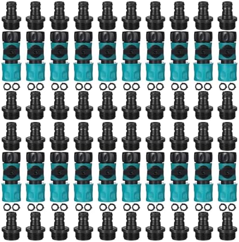 Threlaco 20 Pack Garden Hose Quick Connect with Shut Off Valve,3/4" Plastic Water Hose Connector Fittings,40 Male Adapters & 40 Washers for Sprinkler Nozzle Watering Repair by Threlaco