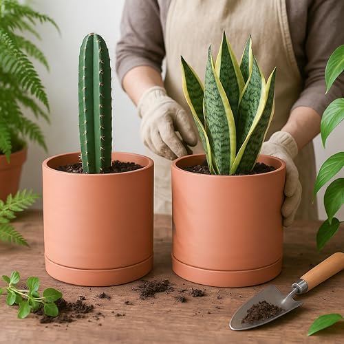 D'vine Dev 2-Pack Terracotta Plant Pots with Saucers, 6 Inch, 40-X-B-3 - Image 2