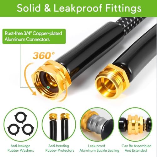 Garden Hose 100 ft, 2026 New No Kink Flexible Water Hose 100ft, 10 Function Nozzle, Leak-proof Solid Metal Fittings, High Density Outer Fabric, Durable Inner PVC Core, Ultra Lightweight & Portable - Image 4