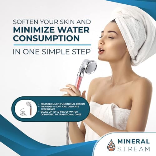 Filtered Shower Head with Handled by MineralStream, High Pressure Water Saving Shower Head with Hose and Filter Beads for Hard Water with Rainfall, Jet and Massage settings - Image 3