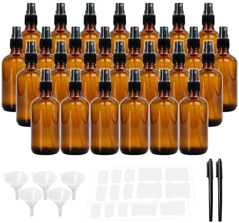 4oz Amber Glass Spray Bottles for Essential Oils with Funnels, Label&Marker by Cocurb