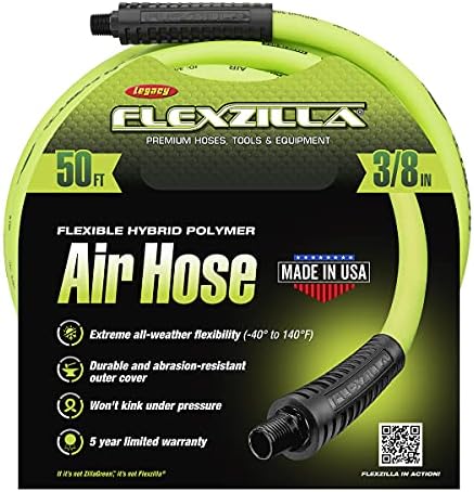 Flexzilla Open Face Retractable Air Hose Reel, 3/8 in. x 50 ft., Heavy Duty, ZillaGreen - L8611FZ & Air Hose, 3/8 in. x 50 ft., 1/4 in. MNPT Fittings, Heavy Duty, Lightweight, Hybrid, ZillaGreen - Image 6