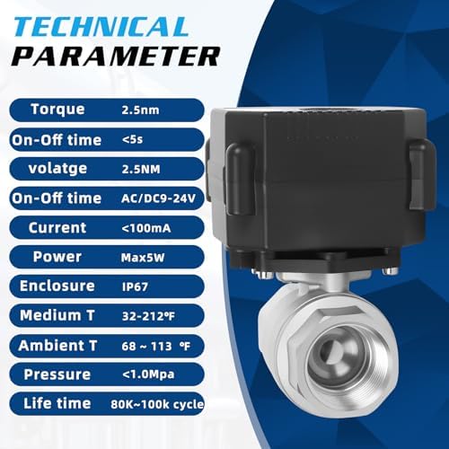 3/8" Motorized Ball Valve - 2 Wire Auto Return,9-24V AC/DC Automatic Ball Valve,Normally Closed,Stainless Steel, NSF Certified, IP67 - Image 5