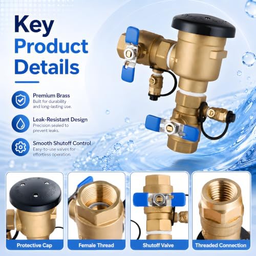 4 Pack 1 Inch Backflow Preventer, Brass Pressure Vacuum Breaker Assembly, 400 PSI Sprinkler Backflow Valve for Lawn Irrigation, Garden Water Lines and Outdoor Anti-Siphon Protection - Image 3