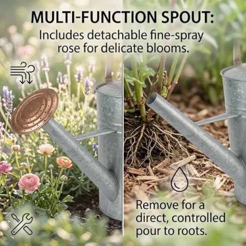 1 Gallon Galvanized Watering Can Outdoor, Large Garden Plant Watering Can - Image 4