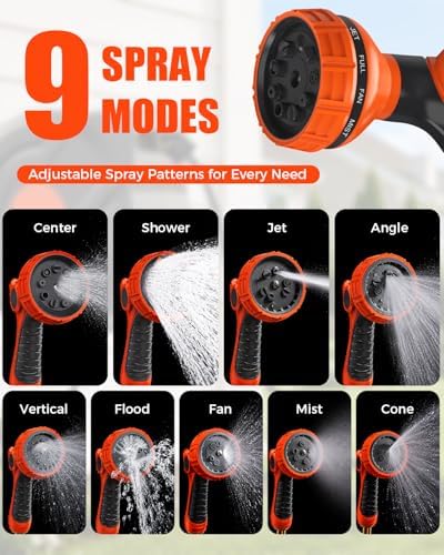100FT Retractable Garden Hose Reel 1/2 Inch, Wall Mounted Heavy Duty Water Hose with Auto-Lock & 9-Pattern Nozzle, 180° Swivel, Slow Return System — UV Resistant Outdoor Storage - Image 6