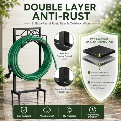 Freestanding Garden Hose Holder - Heavy Duty Metal Water Hose Holder for Outside, Detachable Hose Rack & Storage Hanger, 160FT Capacity for Lawn & Yard, Black - Image 3