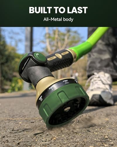 RAINPOINT Garden Hose Nozzle - 100% Heavy Duty Metal Thumb Control Spray Nozzles for Garden Hose High Pressure, 10 Pattern Water Hose Nozzle for Car Wash, Watering Lawn, Pets, Dark Green - Image 3
