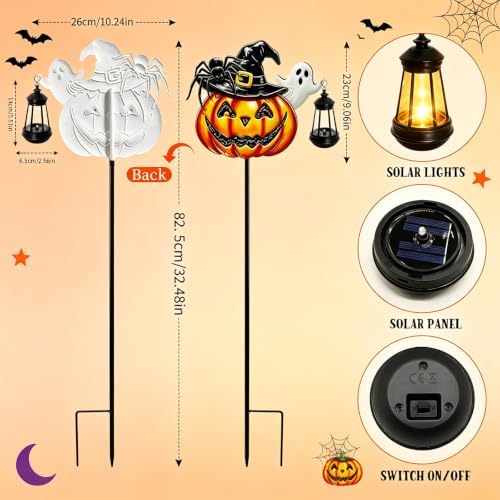 YJFWAL Halloween Pumpkin Solar Garden Lights Outdoor Waterproof, for Child and Friends, Stake Lights with Solar Lantern, Hanging Solar Lights, Solar Path Lights Yard Art Outside Patio Decor - Image 4
