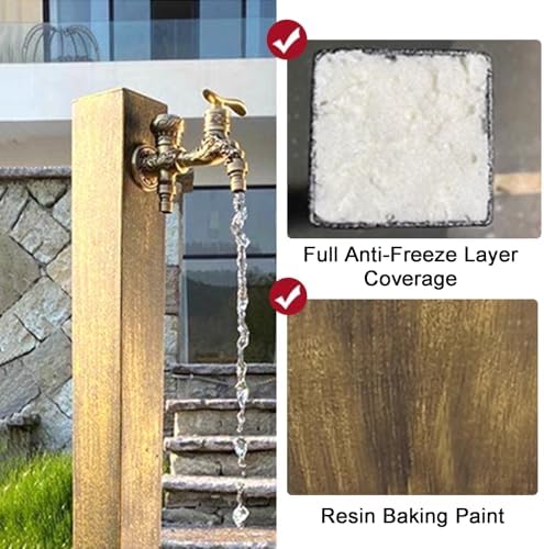 Floor Mounted Faucet Outdoor Water Pipe Vertical Fountain Irrigation Column,Freestanding 37in Outdoor Garden Water Column - Square Vertical Design with Double Outlet Faucet, Perfect for Easy - Image 4