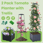 2 Pack Raised Garden Bed Tomato Planter with Trellis - 45" Self Watering Planters Box with Trapezoidal Trellis for Climbing Plants Vegetables Flowers - Tomato Cages for Greenhouse Indoor Outdoor - Image 2
