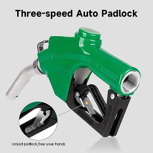 1" NPT Automatic Fuel Nozzle with Hook, Gas Nozzle Diesel Pump Handle Max Flow Rate 30GPM, 3-speed Padlock, Auto Shut Off, 19/16" (OD=30mm) Spout for Gasoline, Diesel, Kerosene Biodiesel - Image 4