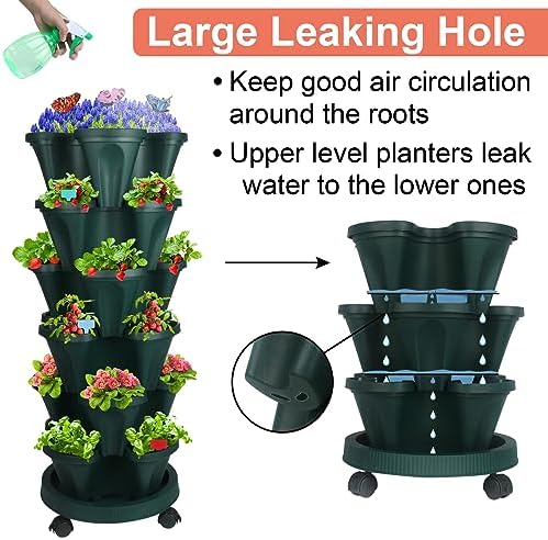 GameXcel Vertical Planter Tower - 6 Tier Stackable Garden Planters with Wheels and Garden Tool Set Plant Pots for Strawberry Herb Flower and Vegetable Indoor Outdoor Use Green - Image 2