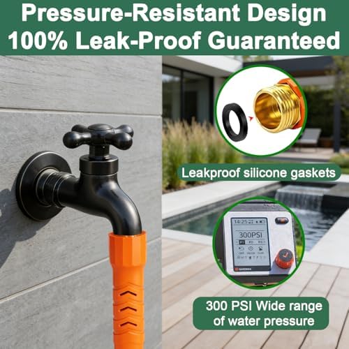 Garden Hose, 100Ft Ultra Flexible Water Hose, with 10 Function Sprayer,Ultra-Lightweight,Leak-Proof,Non-Slip Swivel Handles, Non-Kink Hoses for Yard, Lawn,Outdoor(OrangeBlack,100Ft) - Image 3