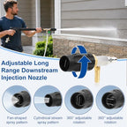 40 FT High-Reach Adjustable Pressure Washer Nozzle Kit - Downstream Injector w/ 1/4" Quick Connect, 4-4.5 GPM / 2500-4000 PSI, 15 FT Hose for Siding, Driveways & More - Image 3