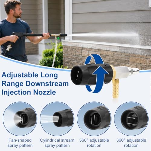 40 FT High-Reach Adjustable Pressure Washer Nozzle Kit - Downstream Injector w/ 1/4" Quick Connect, 4-4.5 GPM / 2500-4000 PSI, 15 FT Hose for Siding, Driveways & More - Image 3