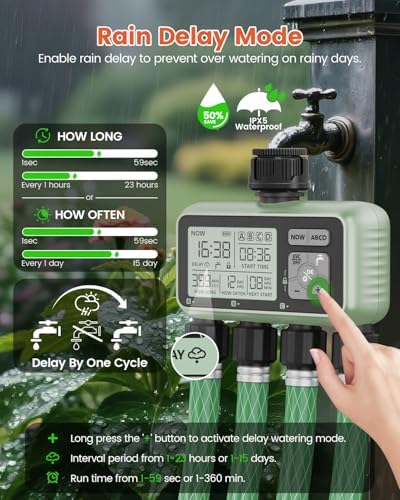 4 Zone Sprinkler Timer, Programmable Water Timer for Garden Hose - Image 4