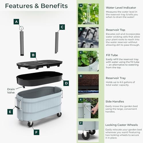 Permasteel Self-Watering Garden Bed, Rolling Planter for Vegetables, Flowers, Herbs, and Fruit, Outdoor Indoor, Caster Wheels, Blue - Image 7