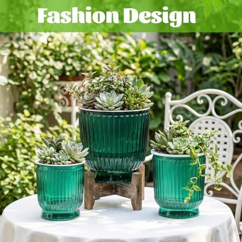 Set of 6 Self Watering Plant Pot 3 Sizes Plastic Double Layer Self Watering Flower Pot with Multi Mesh Drainage Holes Wicking Reservoir for Indoor Outdoor Garden Plants(Green) - Image 4