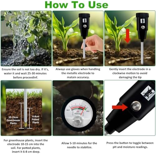 295mm Long Soil Moisture Sensor Meter Long Probe, Soil PH Meter, Soil PH Tester Gardening Tool Kits for Plant, Tree, Soil Tester for Moisture Great for Garden, Lawn, Farm, Indoor & Outdoor Use - Image 5