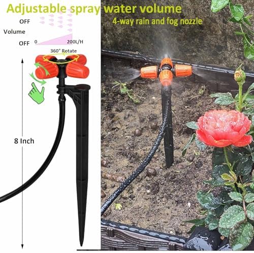 Drip Irrigation Kit Automatic Watering System with Water Timer 64FT 1/4 Tubing and 12 Rain Spray Watering Nozzles in 4 Directions for Potted Plants Yard Lawn Juvenile Plants Greenhouse Mist - Image 5