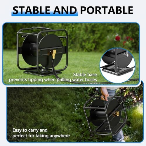 SPECILITE Metal Garden Hose Reel, 360° Rotation Frame, 65-90 FT, Black - Image 6