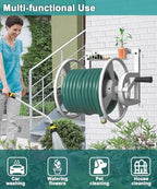 Artigarden Outdoor Wall Mounted Hose Reel with Hook, Garden Heavy-Duty Water Hose Holder Winder with 3.9 ft Leader Hose, Brass Fitting and Storage Basket for Yard, Holds 125 Ft of 5/8-Inch Hose, White - Image 6