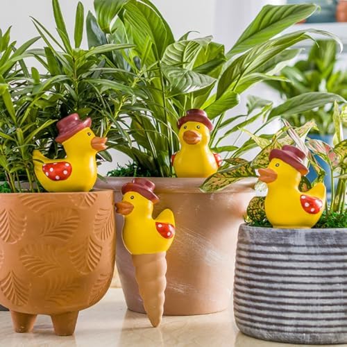 4pcs Cute Duck Shaped Terracotta Plant Watering Spikes for Indoor Plants Self-Watering Stakes Automatic Drippers for Potted Garden Use Random Color - Image 5