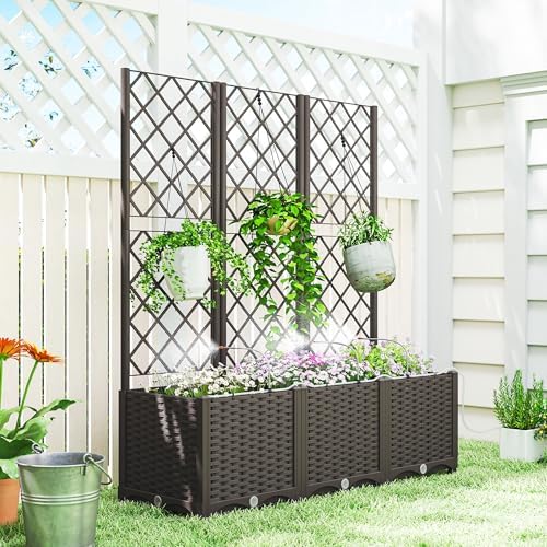 Planter Box Set, 3PCS Plastic Raised Garden Bed and Self-Watering Plant Containers with Trellis, Automatic Watering Timer Kit for Outdoor Patio Garden Balcony - Image 4